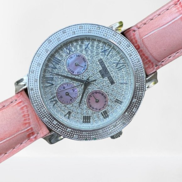 Techno Women Watch Pink Leather Band Analog Multifunction Ladies Wrist Watch - Picture 2 of 12